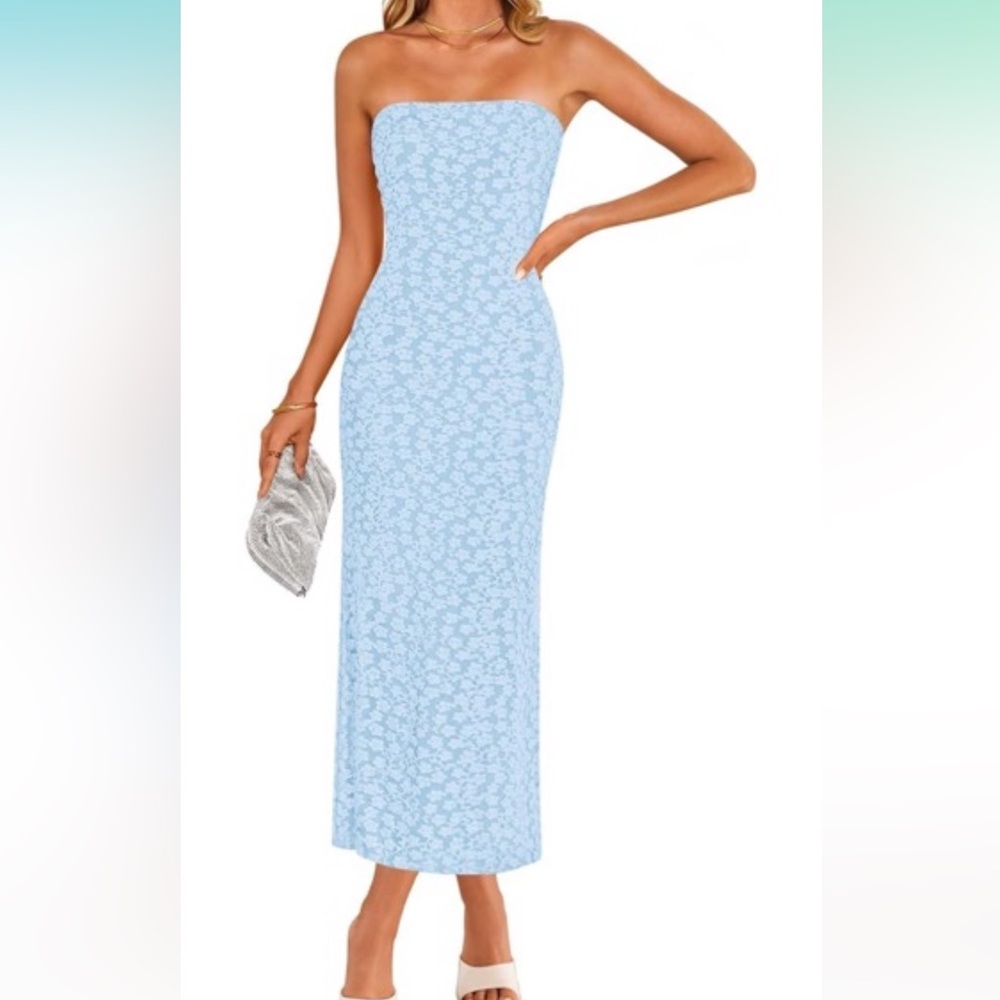 Zesica Light Blue Lace Midi Dress